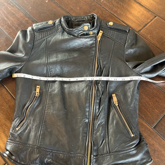 Zara Black Leather Jacket moto gold hardware zipper - Picture 11 of 13